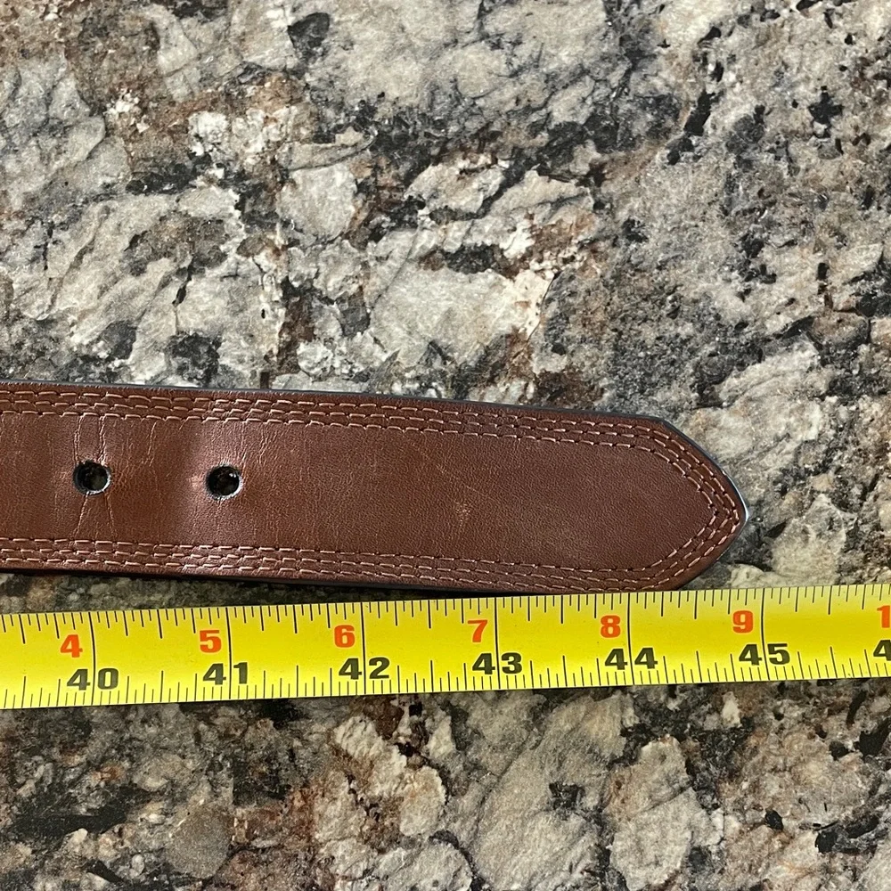 Ariat Men's Brown Leather Belt 38 Western Brushed Metal Buckle Equestrian Rodeo